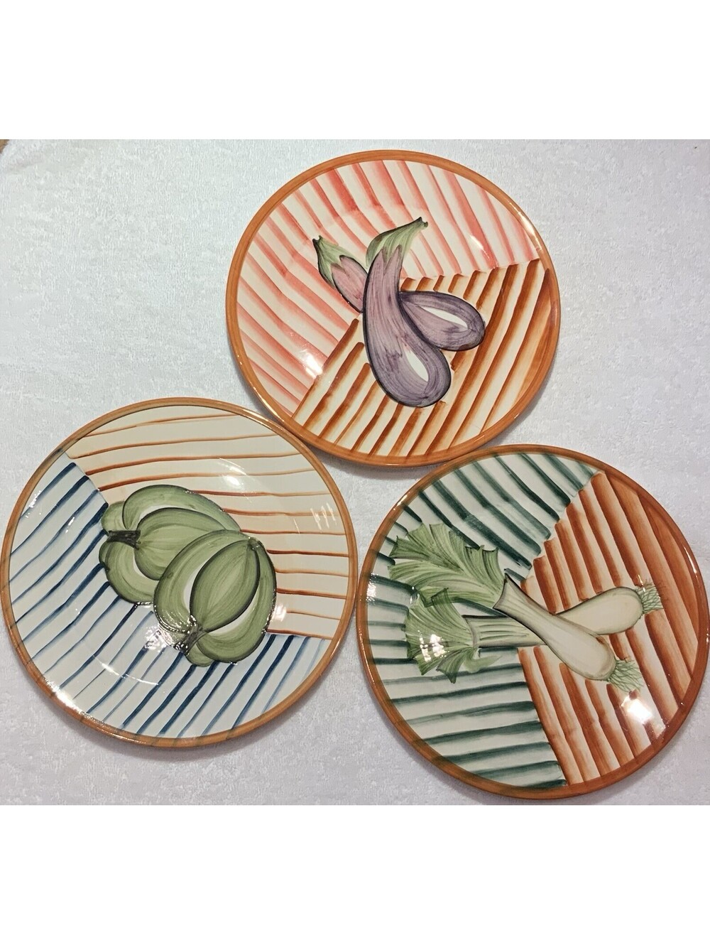 A. Santos Hand Painted Portuguese Set Of Three 10.25”D Dinner Plates